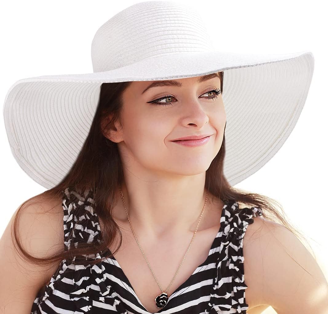 Women's Wide Brim Sun Hat - UV Protection Floppy Straw Sunhat Summer 7 1/4 image 5
