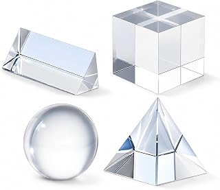 4PCS Crystal Prism Kit, Optical Prisms for Physics Light Refraction Experiments | 4 optical prisms including cube, ball, pyramid and triangular shapes for STEM learning, light experiments and rainbow effects
