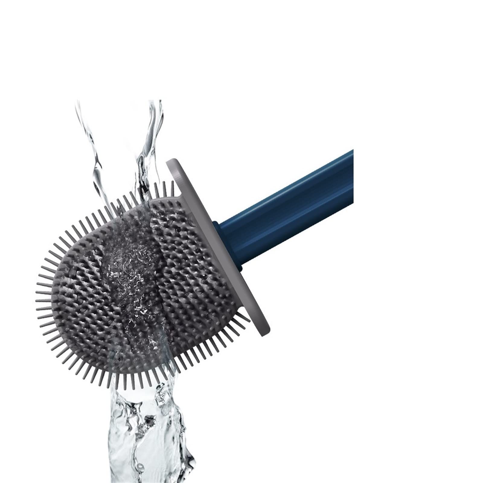 Scopino per WC in silicone, spazzola per pulizia a testa piatta, setole morbide flessibili, con supporto ad asciugatura rapida, montaggio a parete per la pulizia del WC