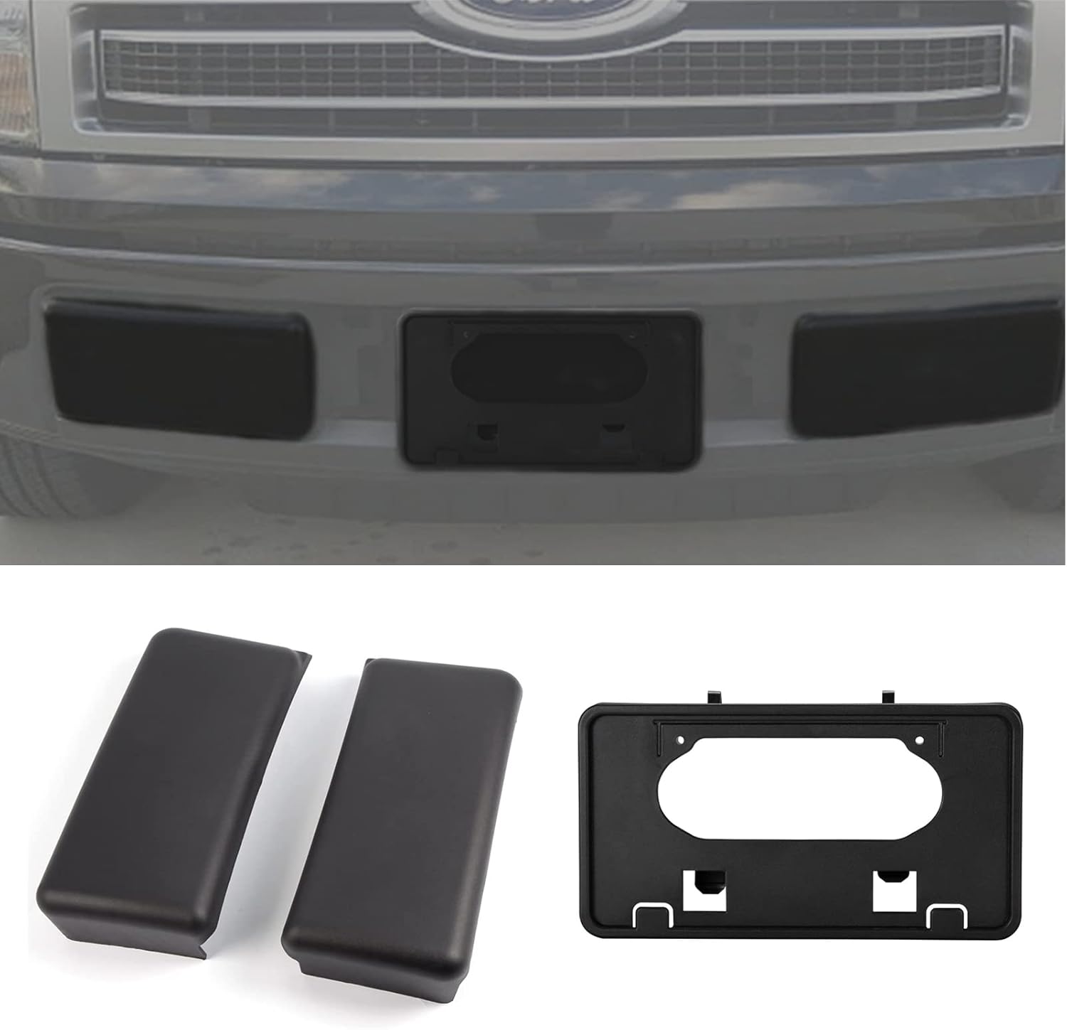Bumper Guards Pads Insert Replacements Right and Left Bumper Cover Caps & Front Licenses Plate Frame Bracket Compatible with 2009-2014 Ford F-150