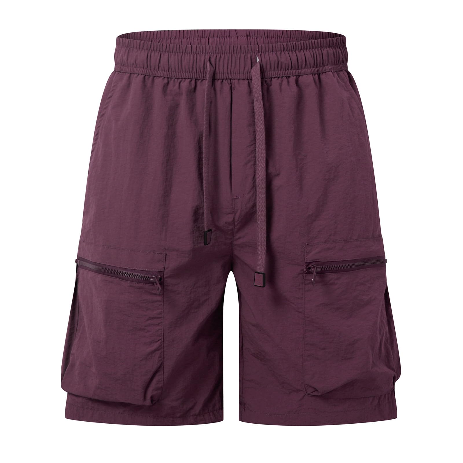 Briskorry Pantalones cortos de verano para hombre, pantalones cortos cargo de color sólido, cintura elástica, pantalones cortos de verano con bolsillo con cremallera, bermudas ligeras de verano, transpirables,