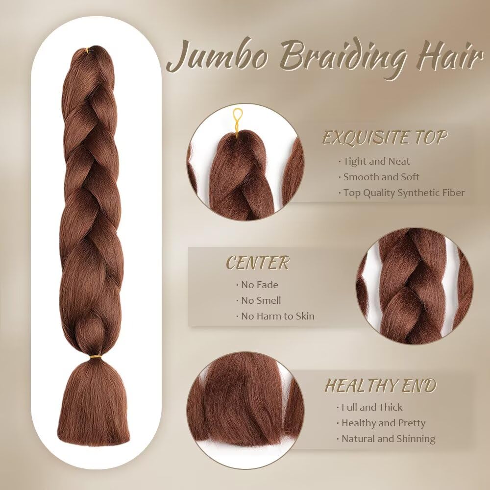 ShowJarlly ShowJarlly 24 Inch Jumbo Braids Hair Extension, 3 Packs of Ombre Jumbo Braids Synthetic Fibre Extension (33#) Dark Auburn in use