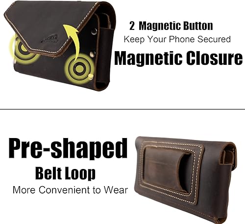 Miniatura 5 de Topstache Funda de cuero para teléfono con lazo para cinturón cierre magnético funda para teléfono celular tarjetero soporte de cuero hecho a mano