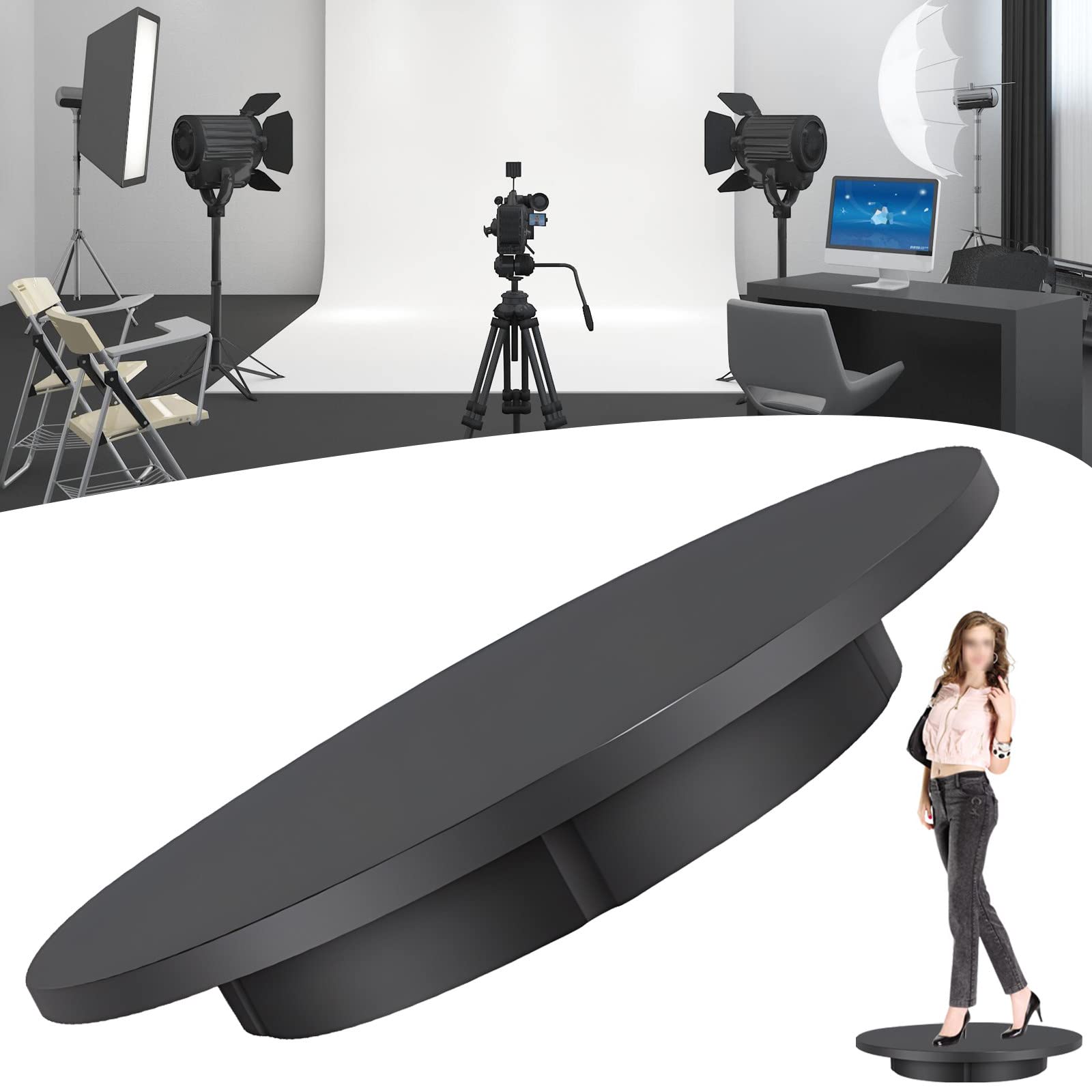 GIZMITElectric Rotating Turntable for Photography, 90/180 Degree Motorized Rotating Stand Display Table for Live Video Automatic Revolving Platform with 5 Backgrounds for Display Jewelry,Black