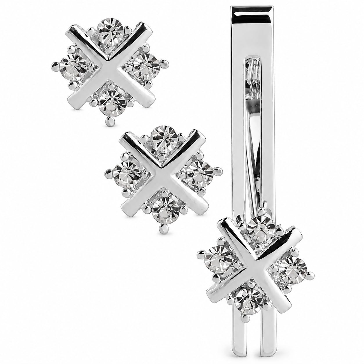 Men Jewellery Cufflinks for men formal Shirt Diamonds Crystals Tie pin for Mens in a Gift Box Valentines Day Gifts Silver Cufflink,Tie pin Combo Cuff link Set accessories for man -102-image-12