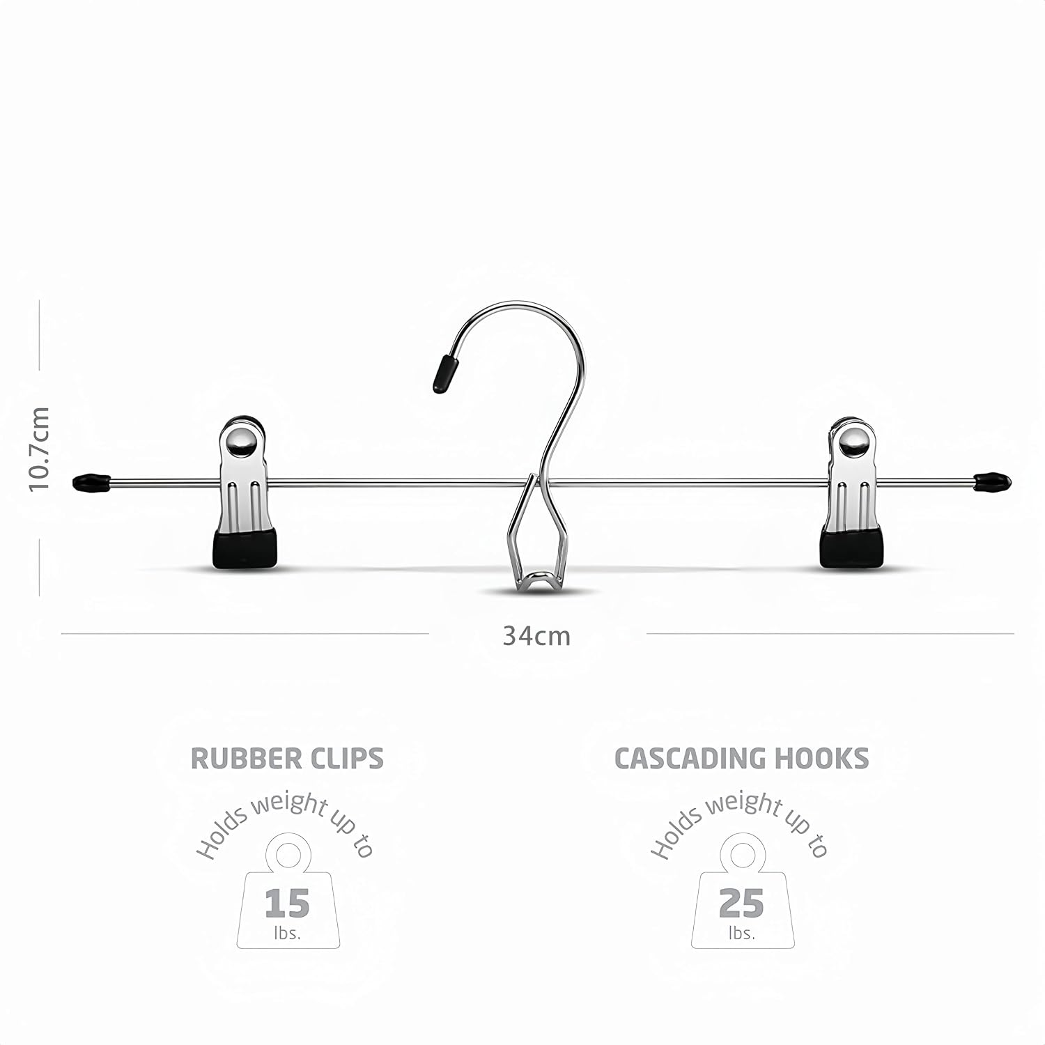 12 Pack Heavy Duty Add on Metal Pants Skirt Hangers, Stackable Add on Metal Clothes Hangers with 2 Adjustable Clips, Cascading Clip Hangers Space Saving for Jeans, Slacks