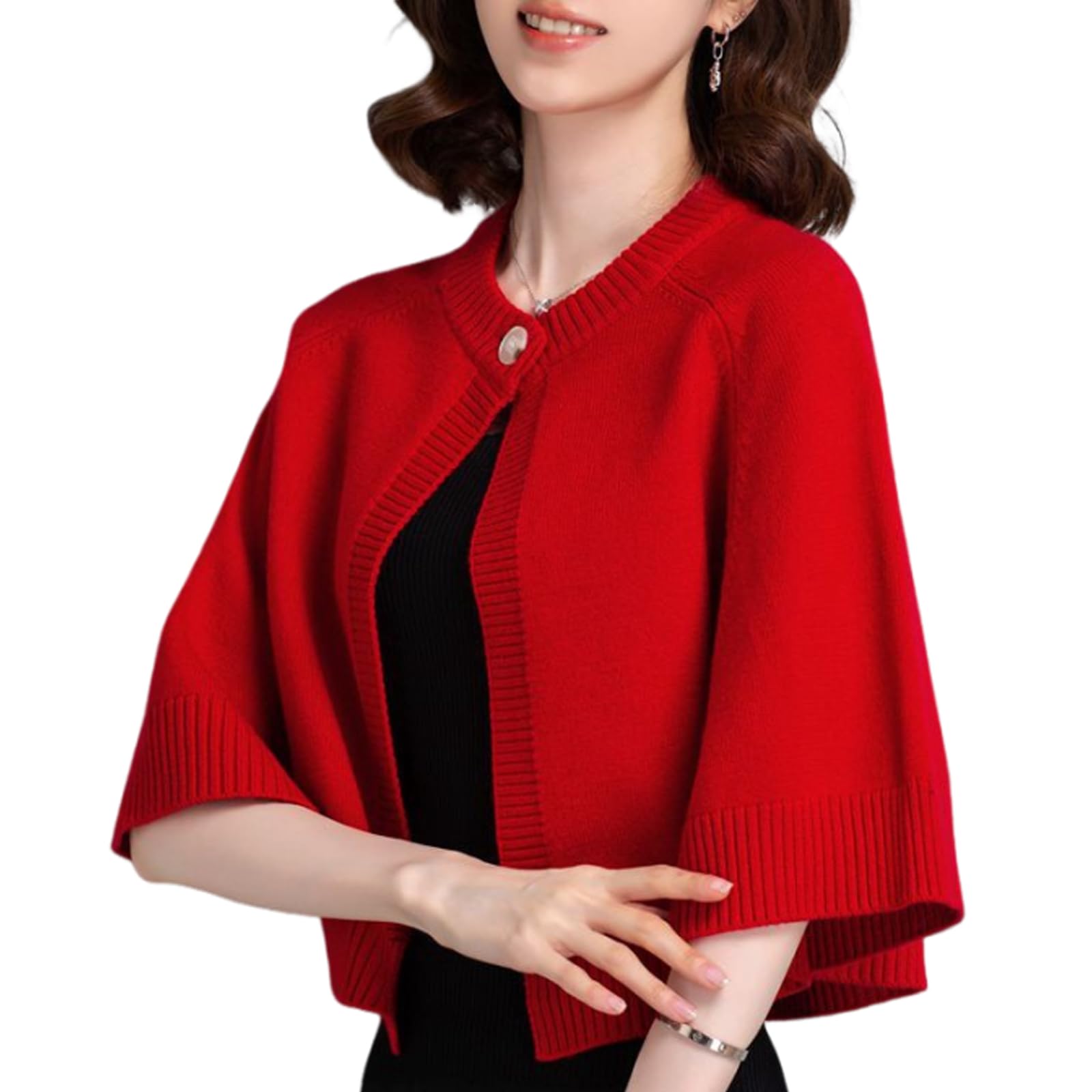 NbzsmlknWomen's Open Front Knitted Batwing Poncho Shawl,Elegant Soft Wrap Cardigan,Women's Batwing Rib Knitted Slouchy Oversized Wrap Cardigan Sweater