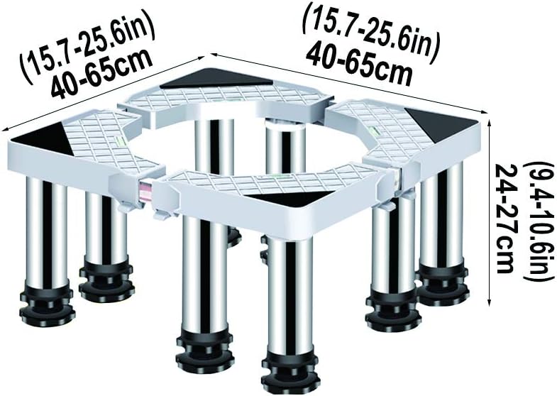 調節可能なステンレススチール製家具スタンドベース冷蔵庫＆洗濯機高さ調整器40-65cm、ノイズ低減のための8つの傷防止脚付き