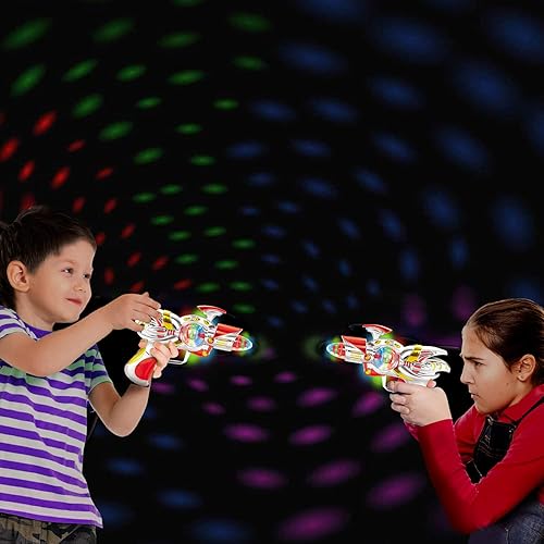 Miniatura 5 de ArtCreativity Pistola de juguete espacial súper giratoria roja con LED intermitentes y efectos de sonido, pistola de juguete futurista con baterías