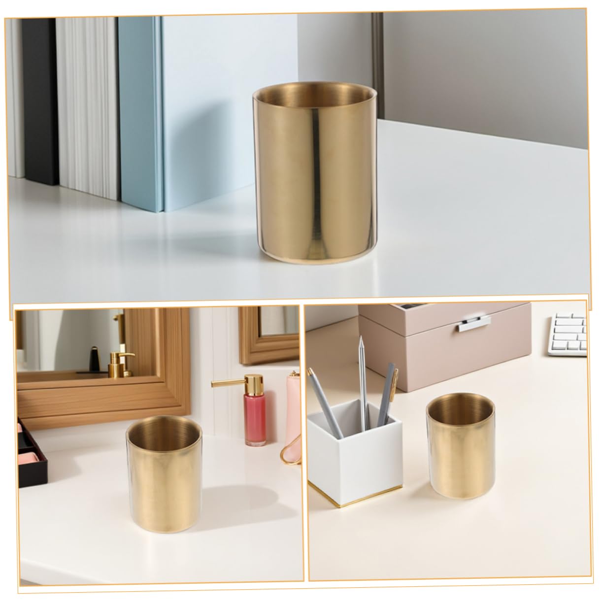 UKCOCO 2 Portalápices de Acero Inoxidable Redondos, Diseño Elegante y Moderno para Oficina y Espacio de Trabajo