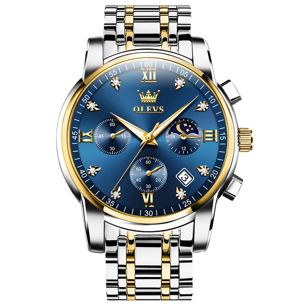 OLEVS Watches for Men Dress Watch with Day Classic Wrist Watches Multifunction Luminous Men Stainless Steel Wristwatch Water Resistant Chronograph Men Business Watches