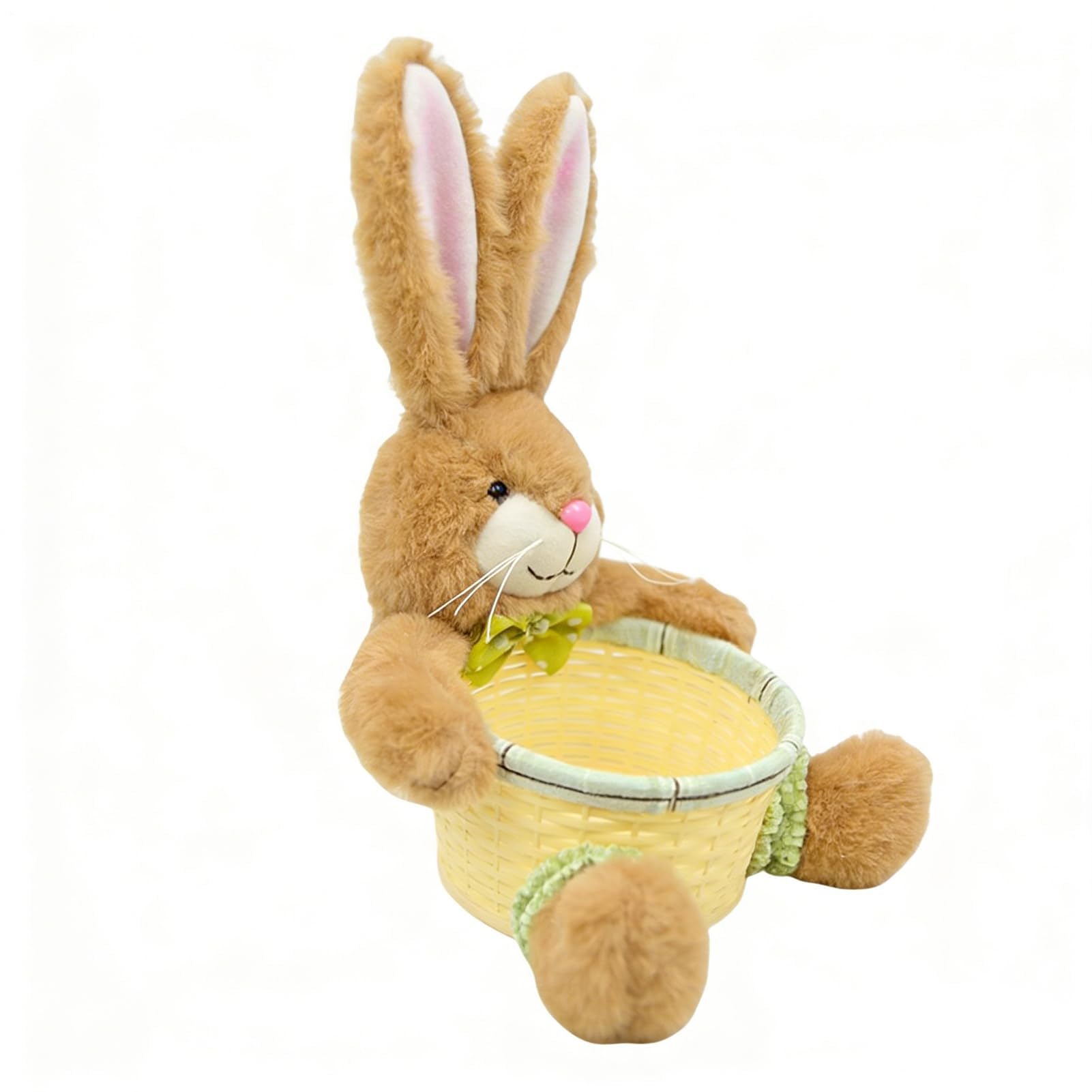 Muiltvoe Easter Basket, Cute Rabbit Shape Cloth Rattan Plush Eggs Container 26x18x11cm 250g, Party Treats Storage Basket for Kids Holiday Family Gathering Food Snacks Chocolate Candy Biscuits