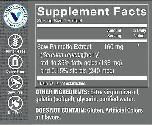 Miniatura 2 de The Vitamin Shoppe Extracto de Saw Palmetto 160mg, Suplemento para (300 cápsulas blandas)