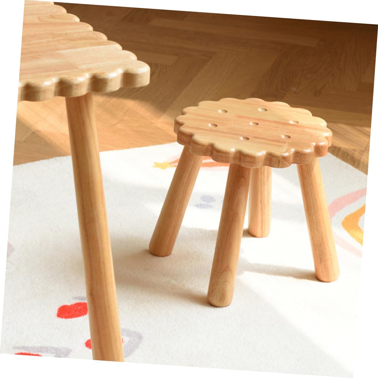 BESTOYARD Wooden Biscuit Shape Footstool Adorable Outdoor Step Stool for Boys and Girls Adults Solid Wood Frame Versatile Shoe Changing Decorative Stool for Living Room Kitchen