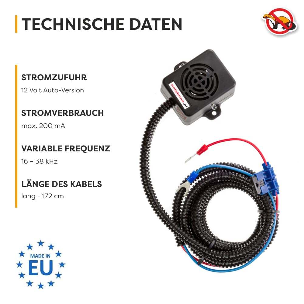 Light&Flash Marderschutz für Auto | Schutz von 1 Seite des Motors Stromversorgung/ 12 V Stromausgang Langes Kabel