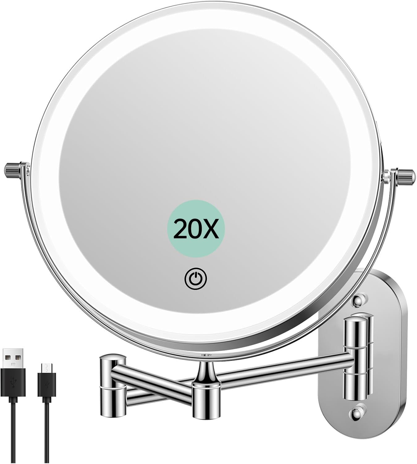 مرآة حلاقة ومكياج FUNTOUCH حائط 1X/20X قابلة للشحن