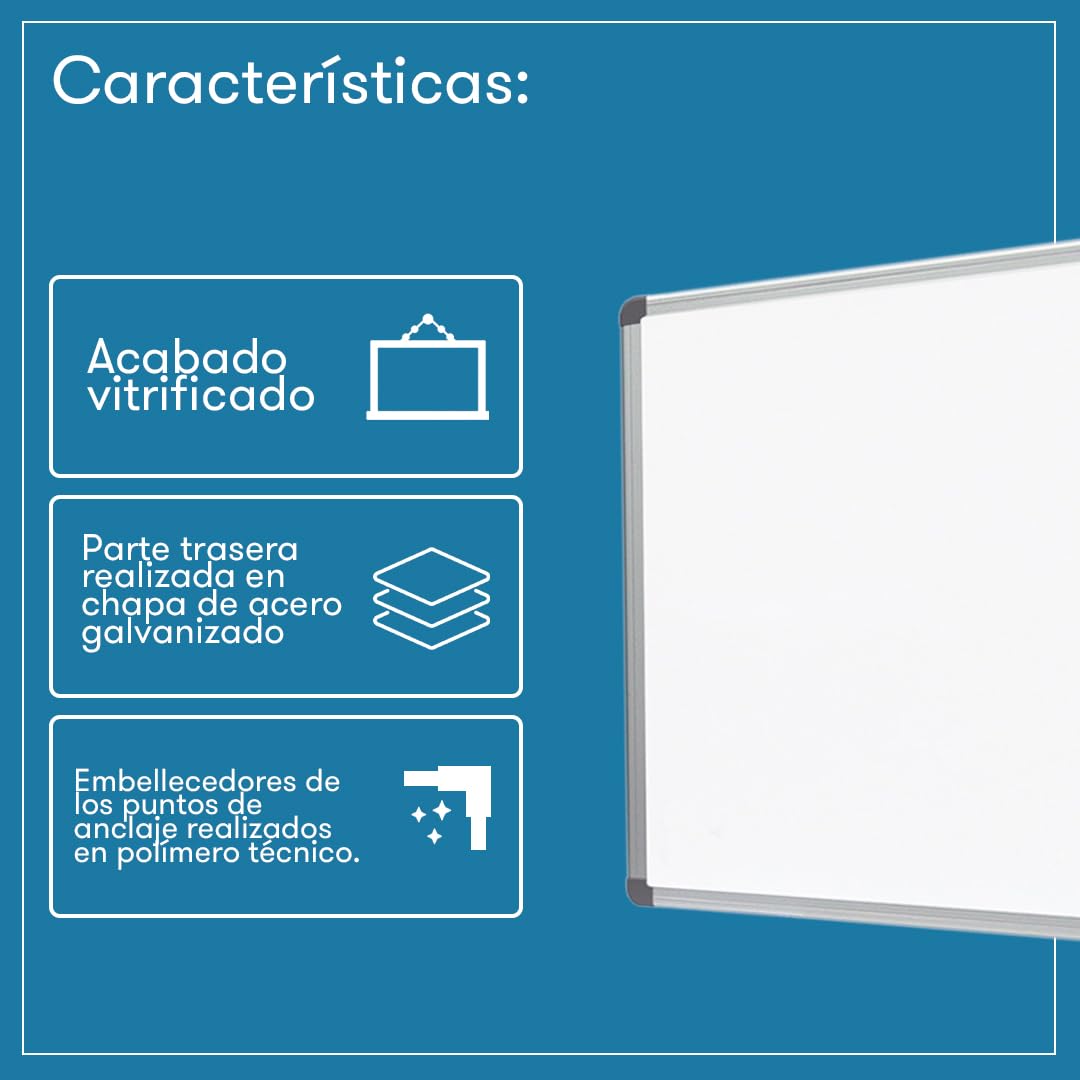 Rocada | Pizarra Blanca Magnética 90 x 60 cm - Marco de Aluminio - Borrado en Seco - Superficie Magnética - Para Oficina, Aula y Presentaciones - Fácil Limpieza
