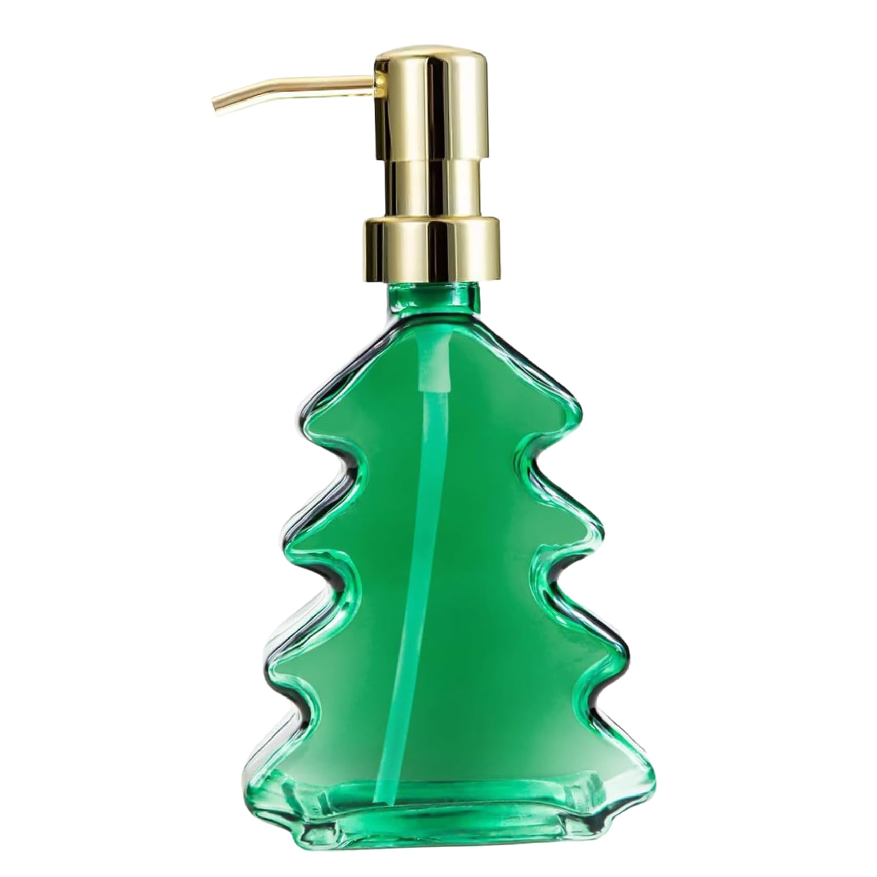 Nidone Green Christmas Tree Soap Dispenser Glass 300Ml, Christmas Soap Dispenser With Pump, Empty Lotion Bottles For Xmas Decor, Kitchen, Bathroom
