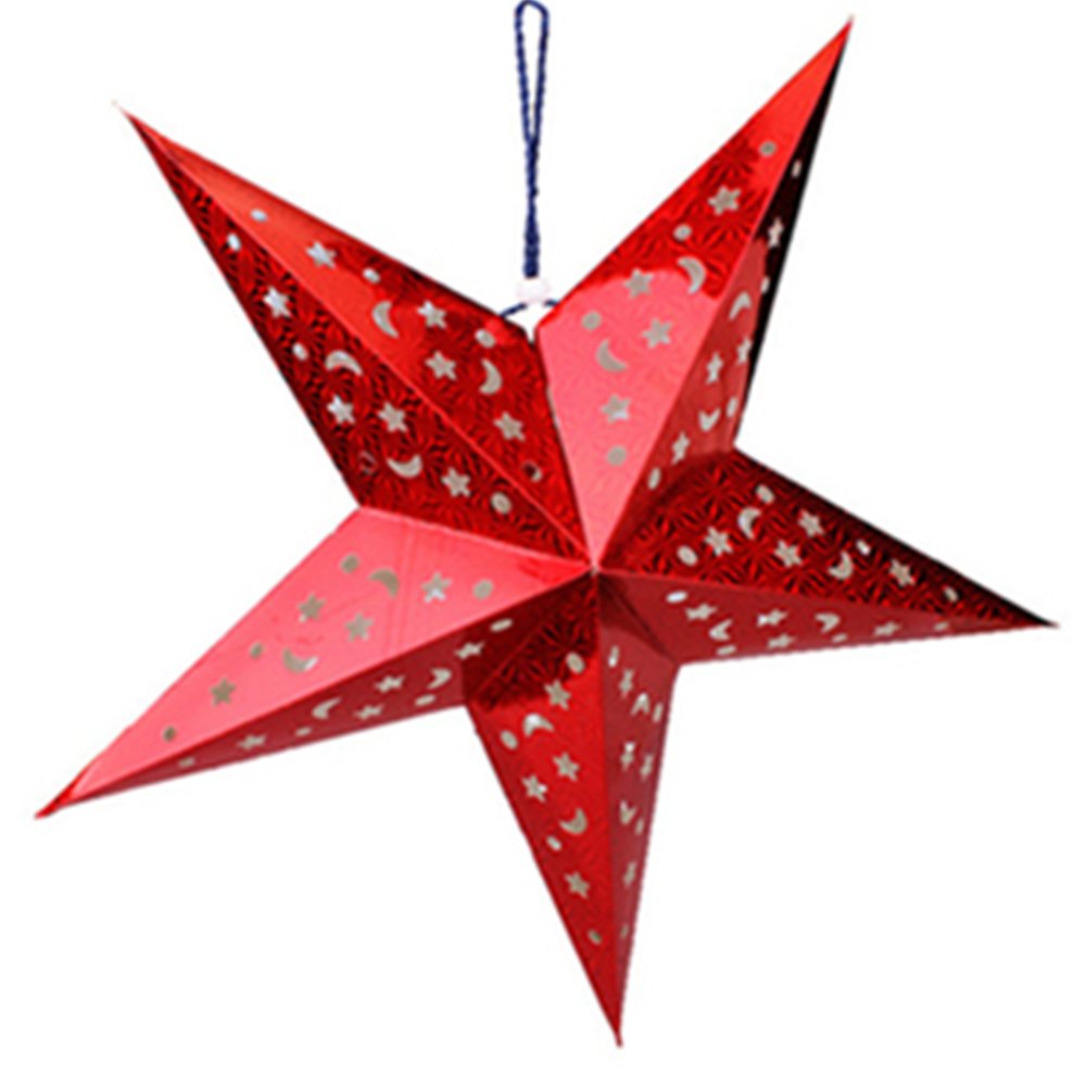 Jackie 1PC Red Topper Star Lantern 18inch Christmas Hanging Decoration Paper Star Lamp