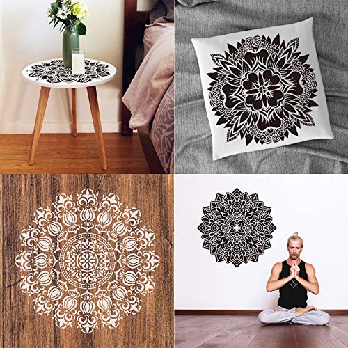 Image of 9 Pack 12 x 12 Inch Large Stencils for DIY Art Dot Reusable Mandala Stencils for Painting on Wood, Canvas, Paper, Fabric, Floor, Wall and Tile