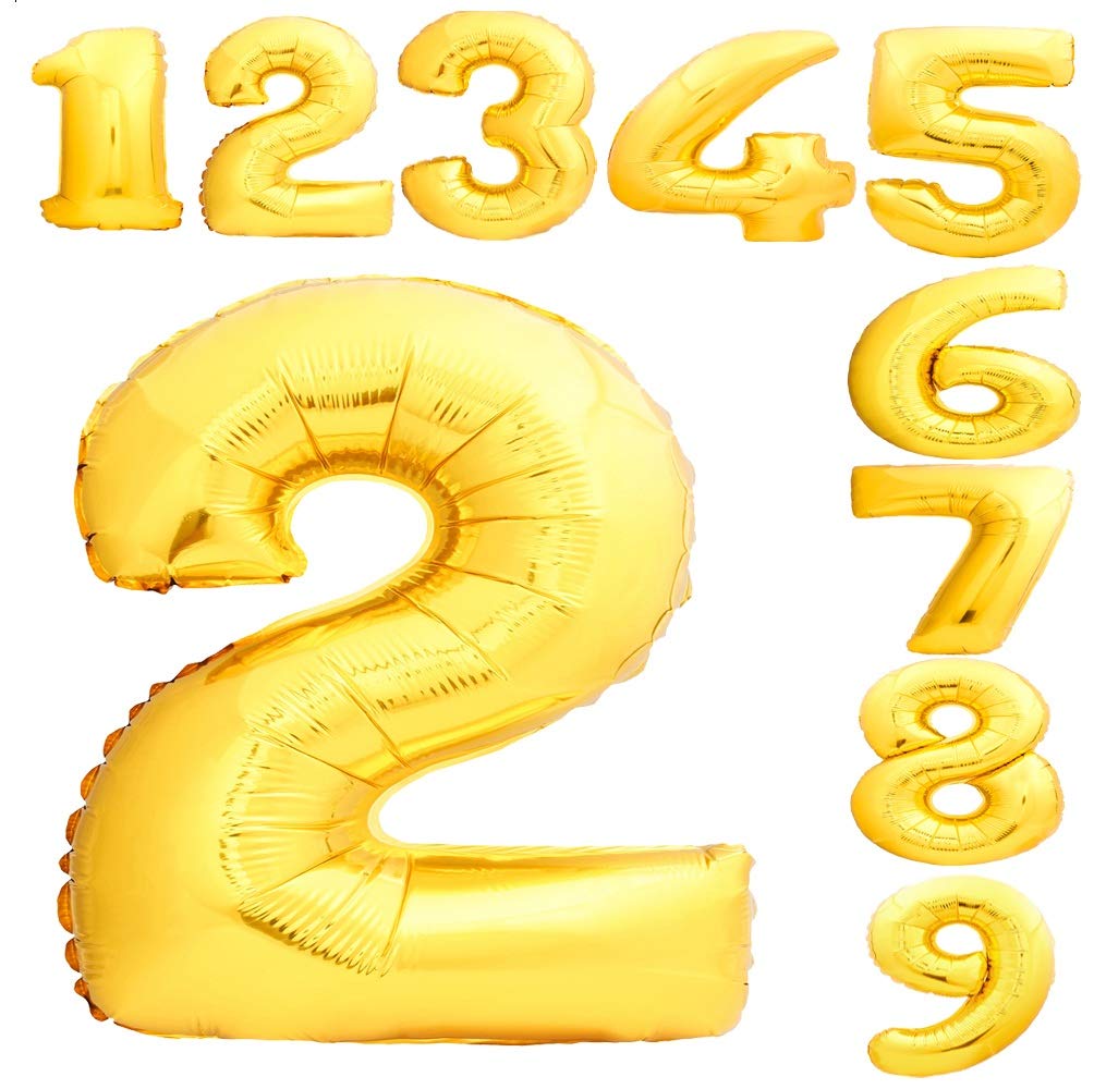 40 Inch Number Balloons Gold Foil Huge Size Helium Mylar Numbers Balloon for Birthday Party & Graduation Ceremonies with 0-9 Numbers (Golden, Number 2)