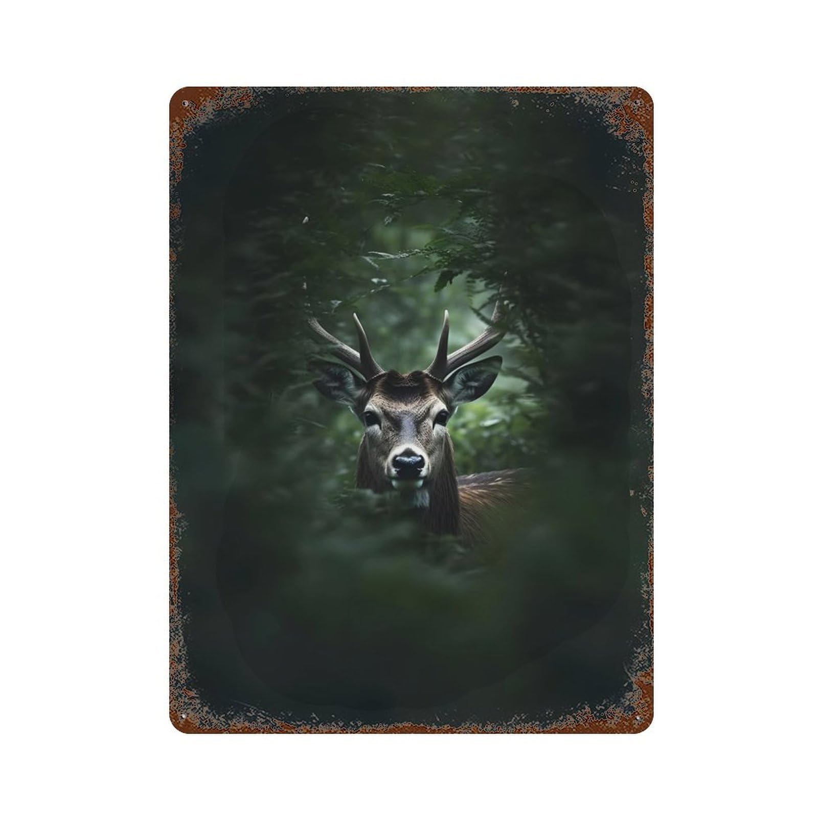 Trophy Deer Head Stag 15.7"x11.8" Rusty Metal Tin Sign, Shabby Chic Decor for Bistro, Counter And Cafe Decor