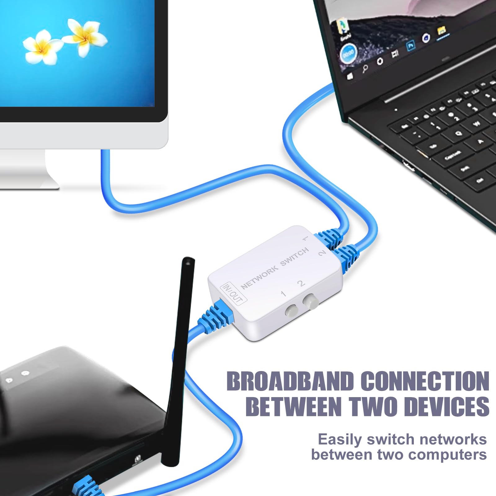 2-portowy przełącznik sieciowy rozdzielacz przełącznik sieciowy RJ45 przełącznik sieciowy 2x1 Ethernet RJ45 sieć 5.1 cm 1-Out lub 2.5 cm 2-Out 100M/500M