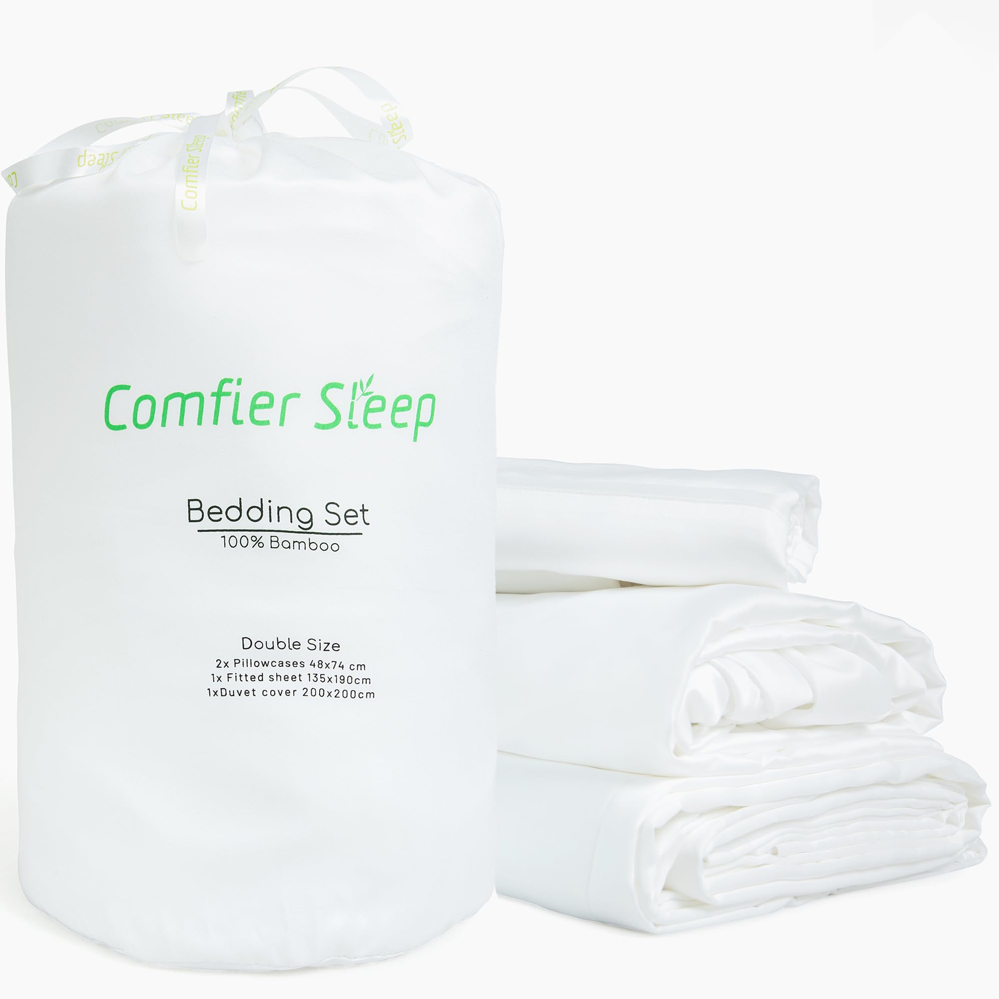 Comfier Sleep Bamboo Bedding White – 4 Piece with Fitted Sheet 135x190cm Duvet Cover 200x200cm and 2 Pillowcases 48x74 cm – Sheets Breathable Ultra Soft