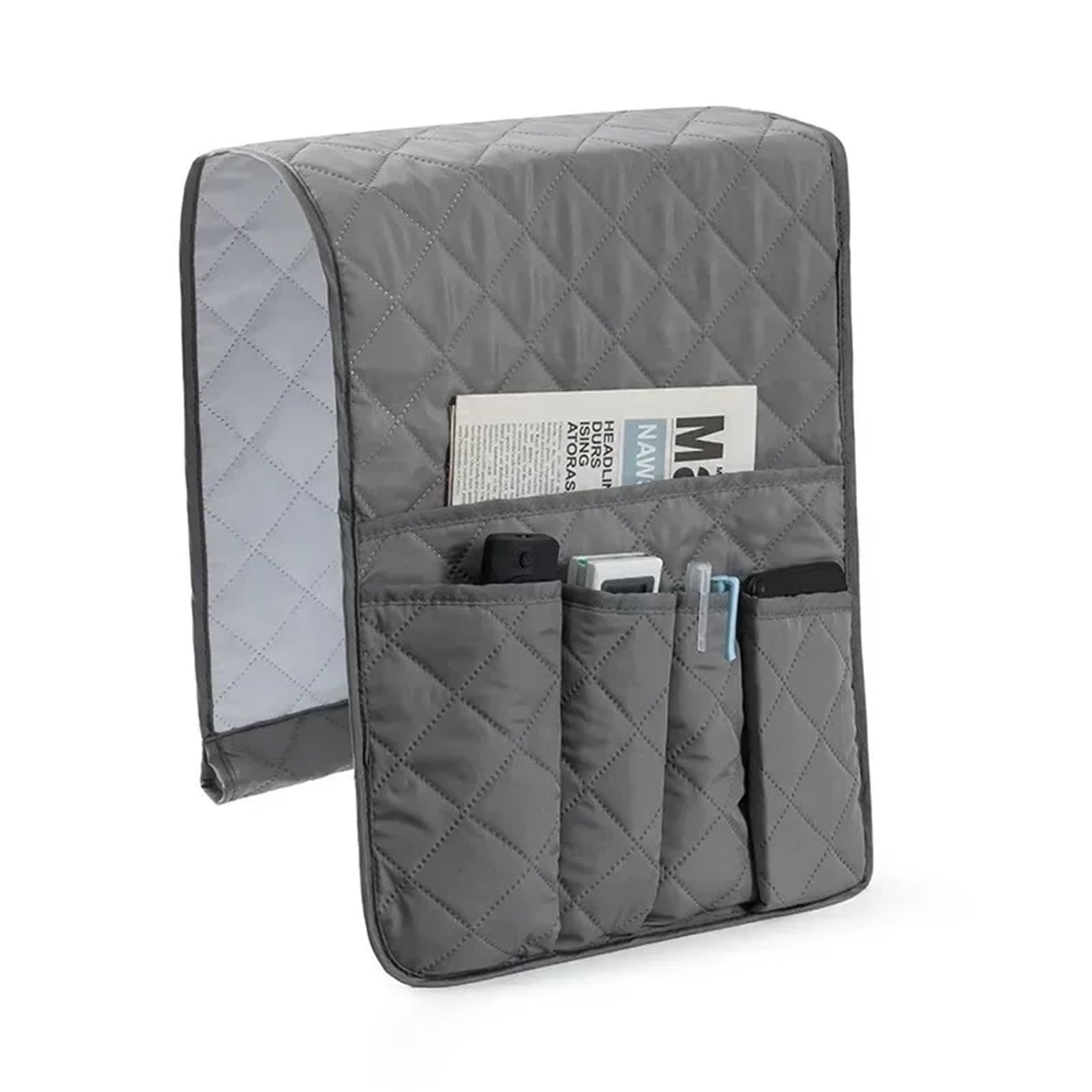 BDFJEDS Couch Armrest Organizer Sofa Armrest Organizer With 5 Pockets And Cup Holder Tray Couch Armchair Hanging Storage Bag For TV Remote Control Cellphone(Grey)