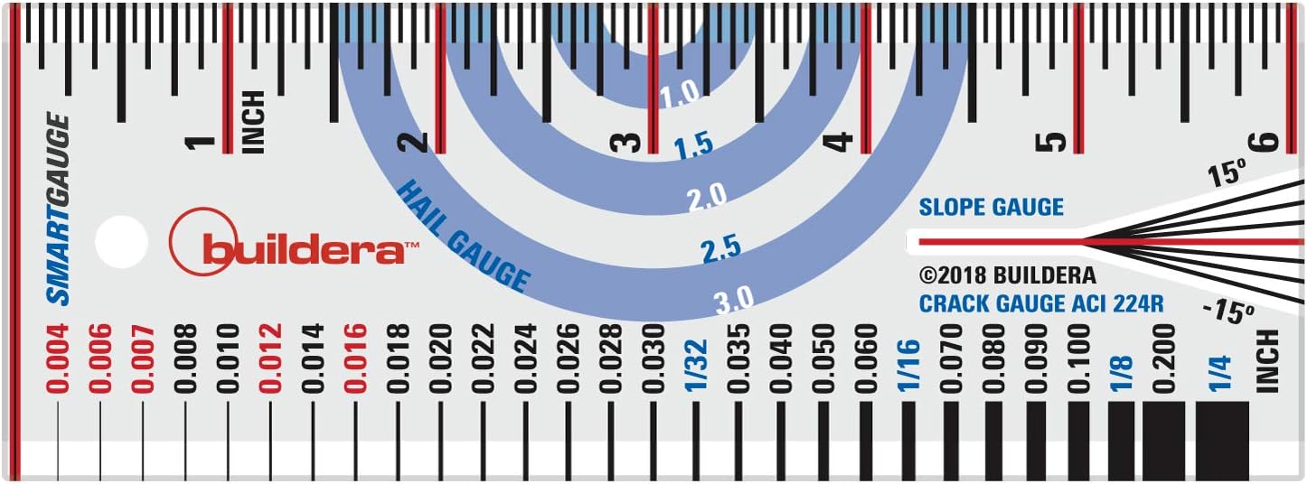BUILDERA SMARTGAUGE MULTICOMPARATOR Inspection Tool | Seven Measurements: Length, Lippage, Crack Width, Material Width, Slope, Hail-Impact, Common Nails