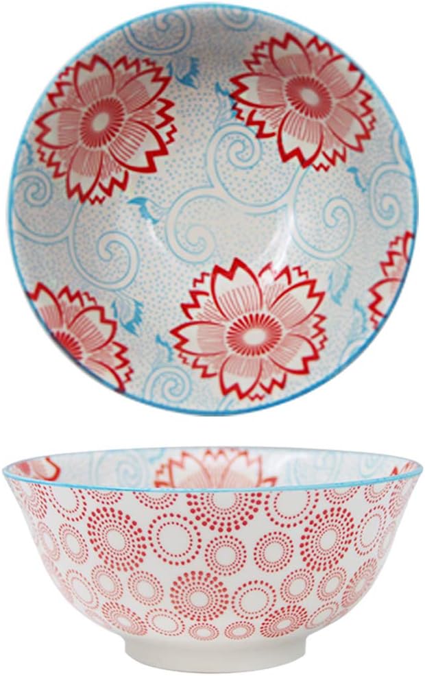 Flаѕh Sаlе YALONG 6 Inch Porcelain Bowls Set of 4 Assorted Designs Vibrant Colors, Microwave&Dishwasher Safe, Dessert Bowls Serving for Cereal, Soup, Salad Bowls, Stackable 24 Ounce Bowls Set for Father's Day