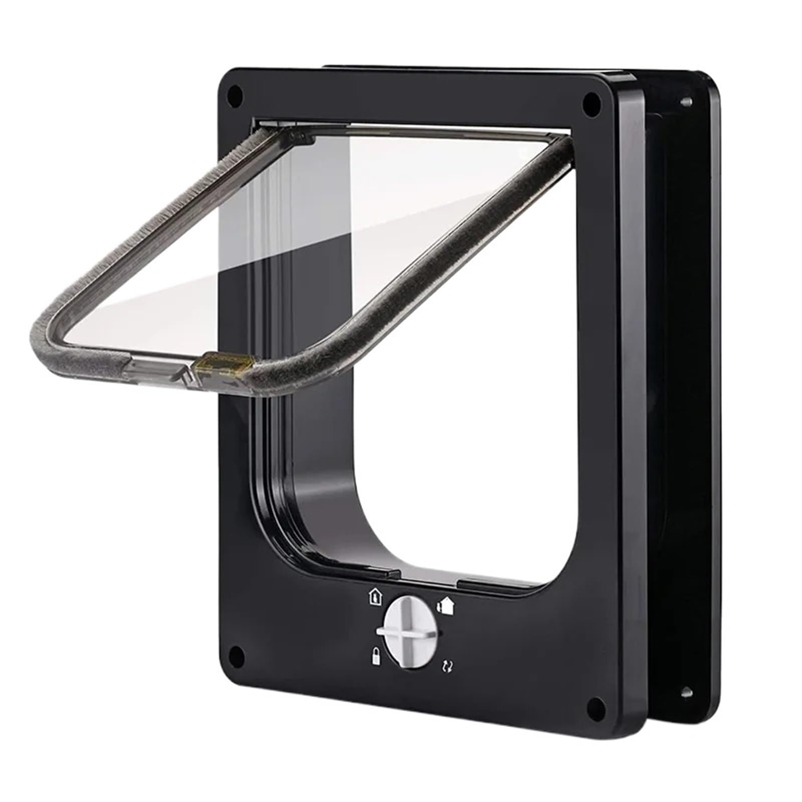 Cat Flap Door 4 Way Locking Security Lock ABS Plastic Dog Cats Pets Smart Retractable Anti Pet Supplies(Black,M)