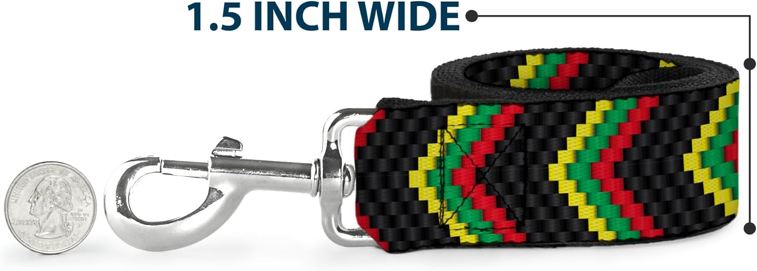 Buckle-Down Pet Leash - Chevron Weave Black/Rasta - 6 Feet Long - 1" Wide