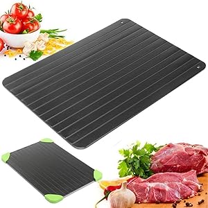 Amazon Com Nuovoware Fast Defrost Tray Premium Hdf Aeronautical Aluminum Alloy Thawing Plate Thaw Frozen Meat Or Food Quickly And Safely Without Electricity Microwave Hot Water Or Any Other Tools Black Home