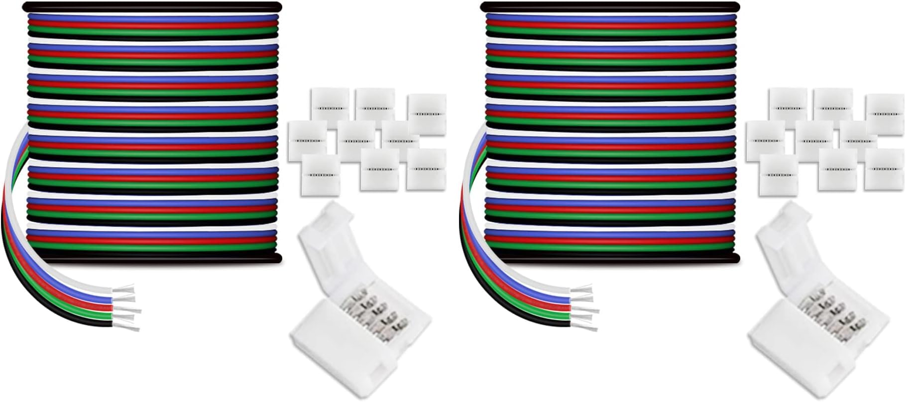 30m/100ft RGBW LED Verlängerungskabel 22 Gauge 5Pin 12V DC 5x0,32mm² Elektrokabel 5 Farben 22AWG Drähte mit 10PCS Anschlüssen für RGBW 3528 5050 LED Streifen (Packung mit 2)