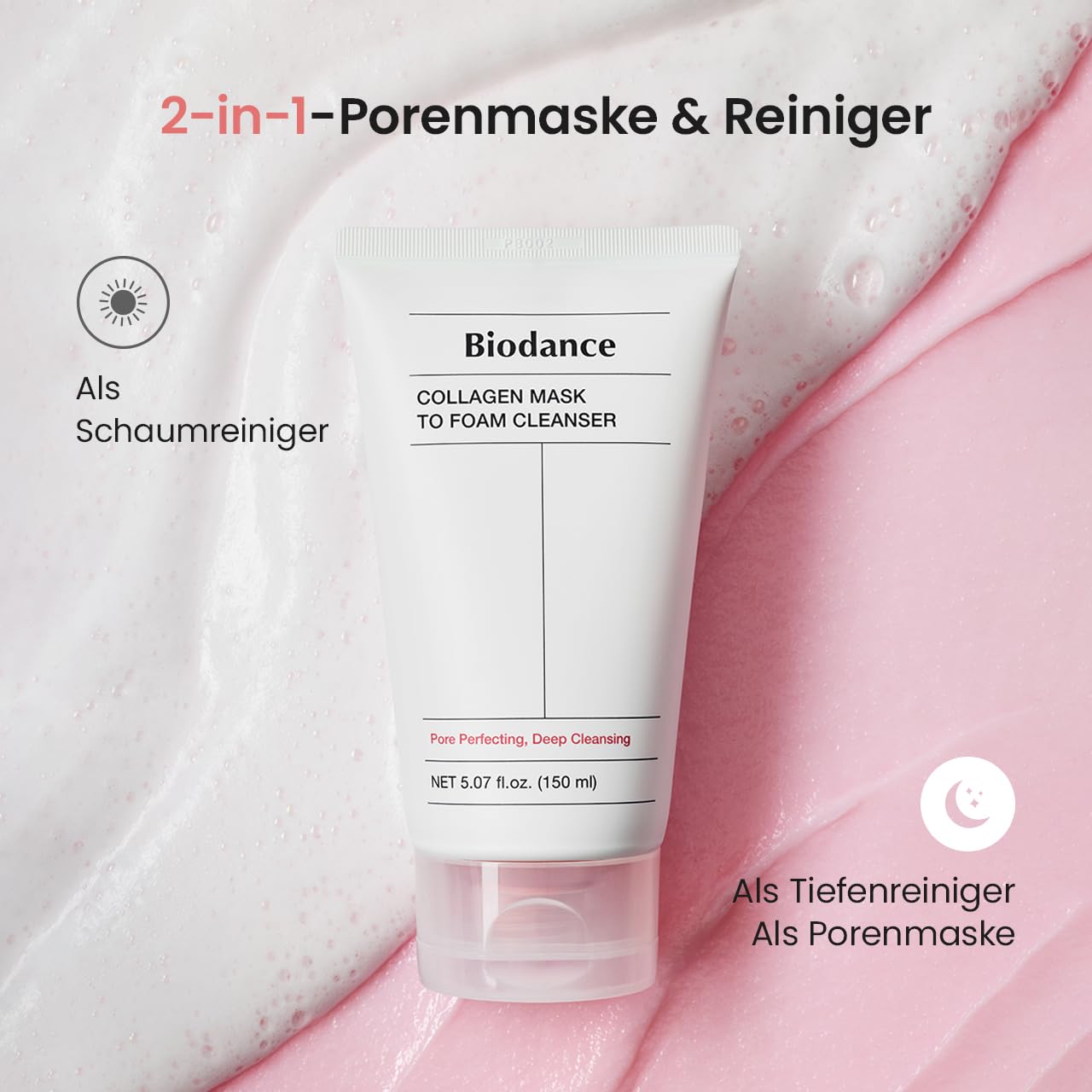 BIODANCE Collagen Mask To Foam Cleanser, Gesichtsreiniger für Frauen, 2-in-1-Porenmaske und feuchtigkeitsspendender schäumender Gesichtsreiniger, koreanische Hautpflege (150 ml)