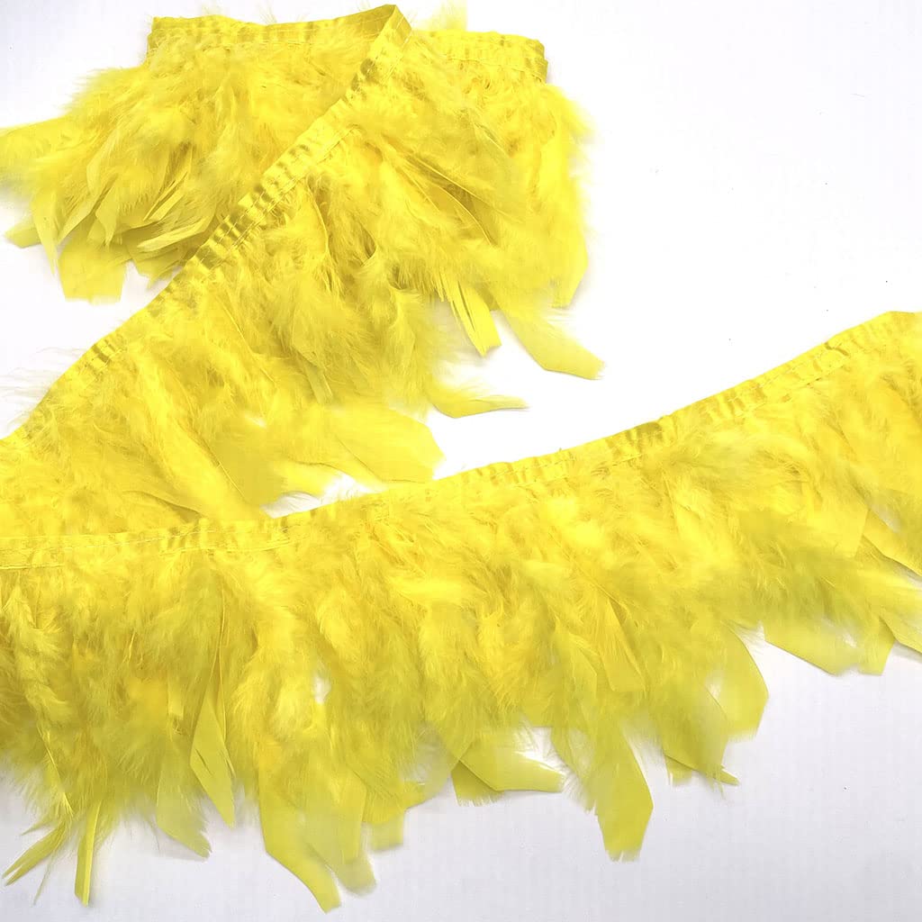Shekyeon Turkey Feathers Fringe Trim for Party Clothing DIY Sewing Crafts Decoration Pack of 2 Yards (Yellow)