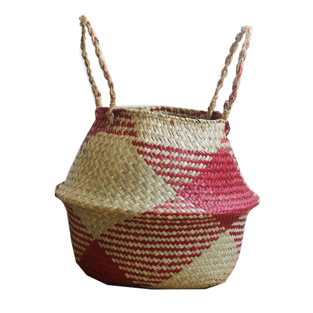 Cesta De Junco Marino Tejida A Mano - Con Asa, Para Almacenar Juguetes, Ropa O Como Maceta, Tamaño 32x28 Cm