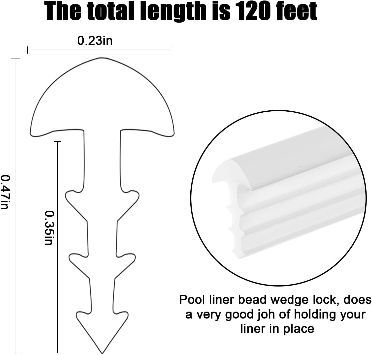 120'ft Swimming Pool Liner Lock - Bead Lock for Inground & Above Ground Pools - Pool Liner Bead Wedge Lock Replacement