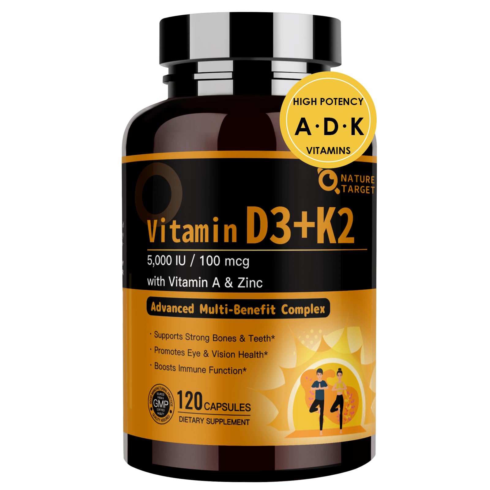 NATURE TARGET Vitamin D3 K2 5-in-1 Complex, 120 Capsules 120 Count (Pack of 1)