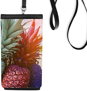 Fresh Early Morning Pineapple Fruit Phone Wallet Purse Hanging Mobile Pouch Black Pocket