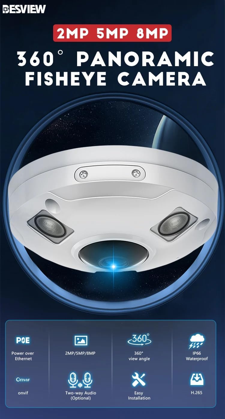 8MP Waterproof 360 Panorama POE Fisheye Surveillance Digital camera IR Evening Imaginative and prescient Safety CCTV IP Community Indoor & Outside Digital camera