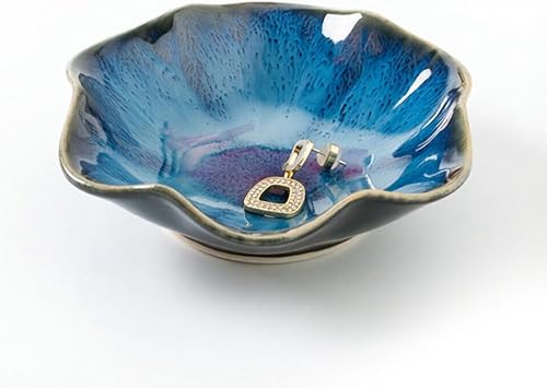 Jewelry Tray,Ring Dish,Ceramic Trinket Tray,Key Bowl,Decorative Plate,Necklace Earrings Ring Holder for Mom Friends Sister Daughter Light Blue
