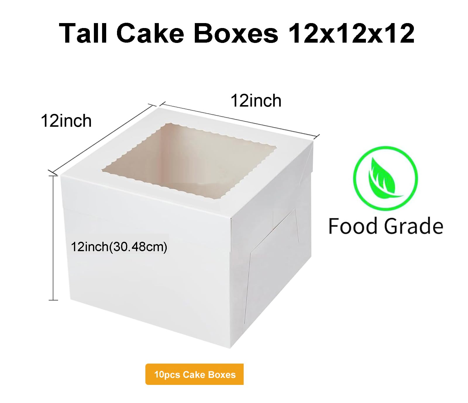Packpal 10Pack 12x12x12 Cake Boxes with Window, Tall White Large Cardboard Bakery Carrier for Multi-Tier Cakes, 4th of July Gift, Professional & Home Bakers