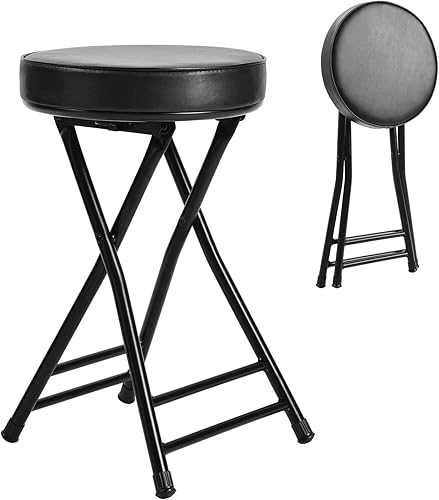 Miniatura 8 de H HOMEWINS Taburete plegable acolchado acolchado, taburete de bar de altura de mostrador de 18.7 pulgadas, taburete plegable portátil para pesca,