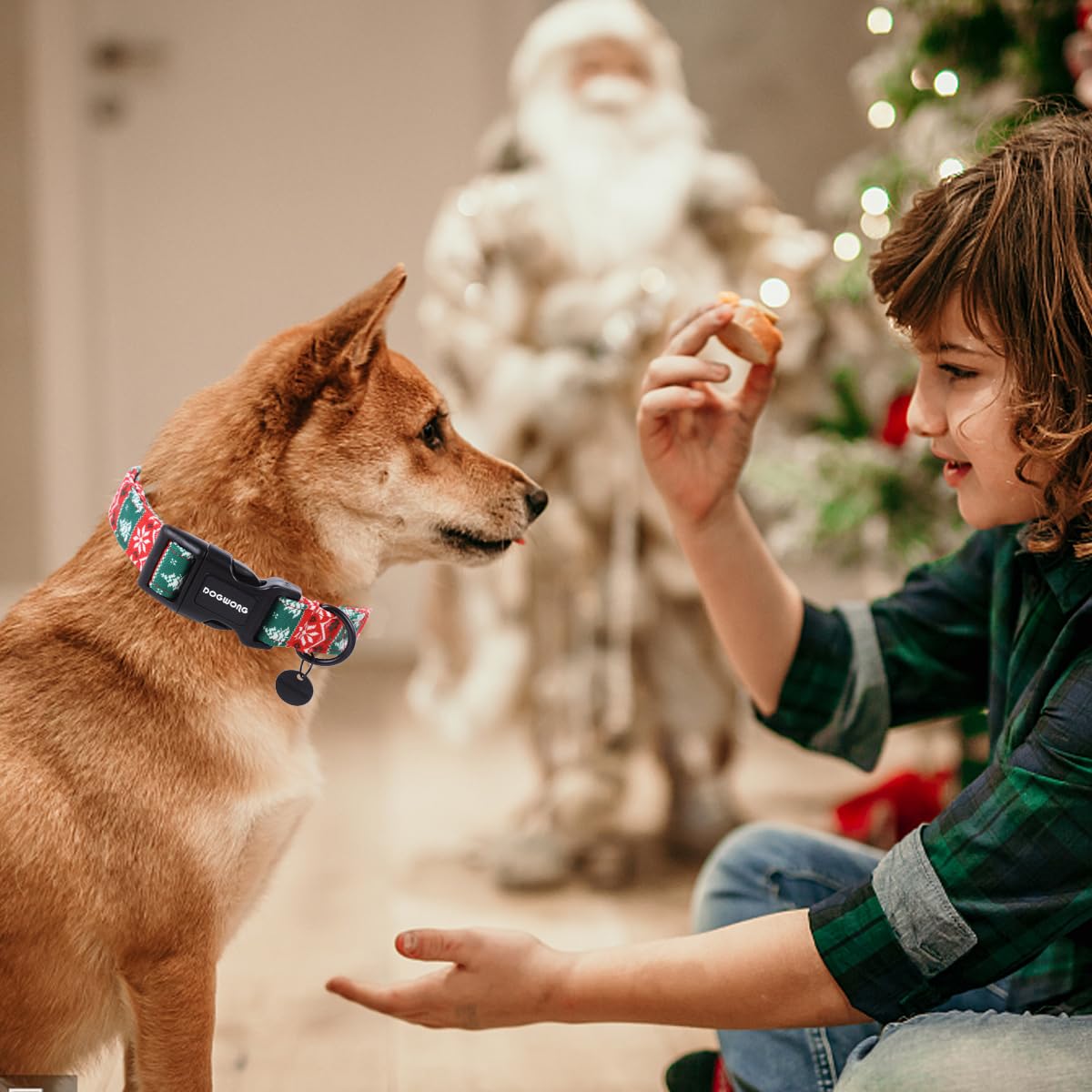 Christmas Cotton Dog Collar, Red Green Stripe