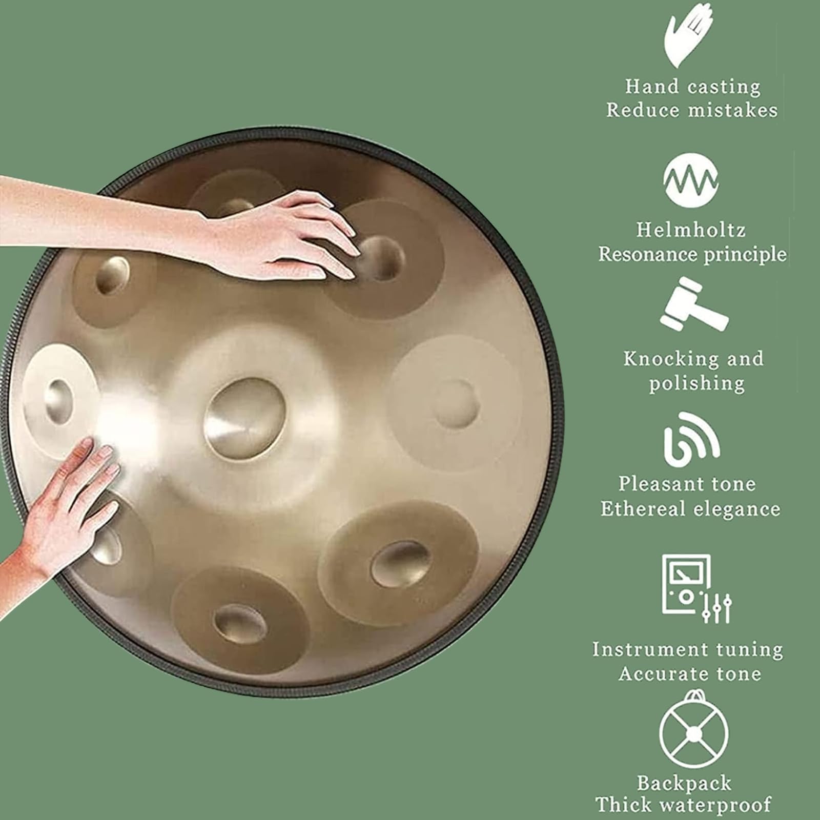 22 Zoll Handpan-Trommel, 9 Noten Stahl-Handtrommel, 440 Hz Handpan In D-Moll, Langlebige Schlägel, Erzeugt Angenehme Resonanz Für Meditation
