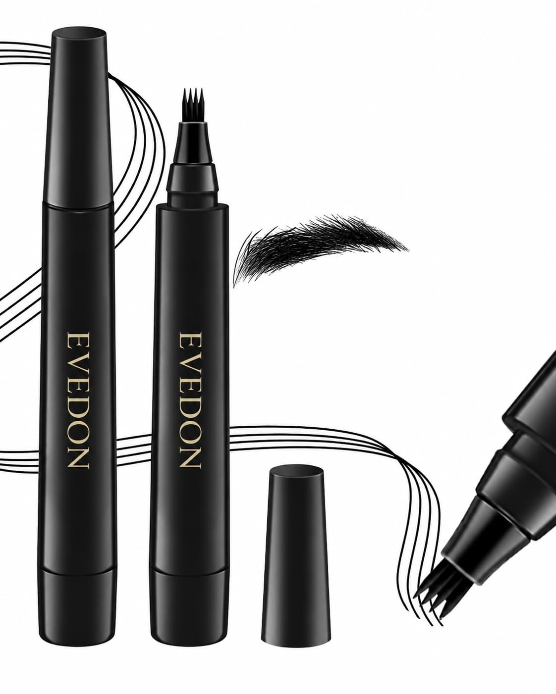 Eyebrow Pen with 4 Micro Fork Tip | Waterproof Microblading Eyebrow Pencil for Natural Hair-Like Brows | Long Lasting Sweat Resistant Brow Tattoo Pen for Women (Black)-image-4