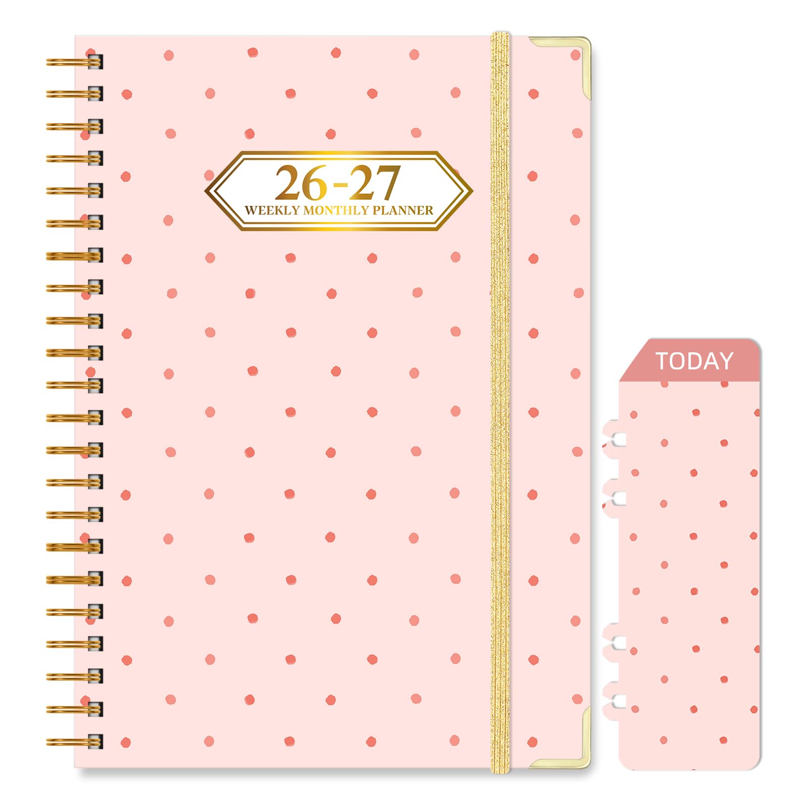 Knagsfa 2026-2027 Planner, Jul.2026-Jun.2027 Planner Weekly and Monthly 6.25"x8.5" with Page Tabs, Calendar Hardcover with Inner Pocket, Elastic Band, Twin-Wire Binding, Bookmark, Pink Polka Dots