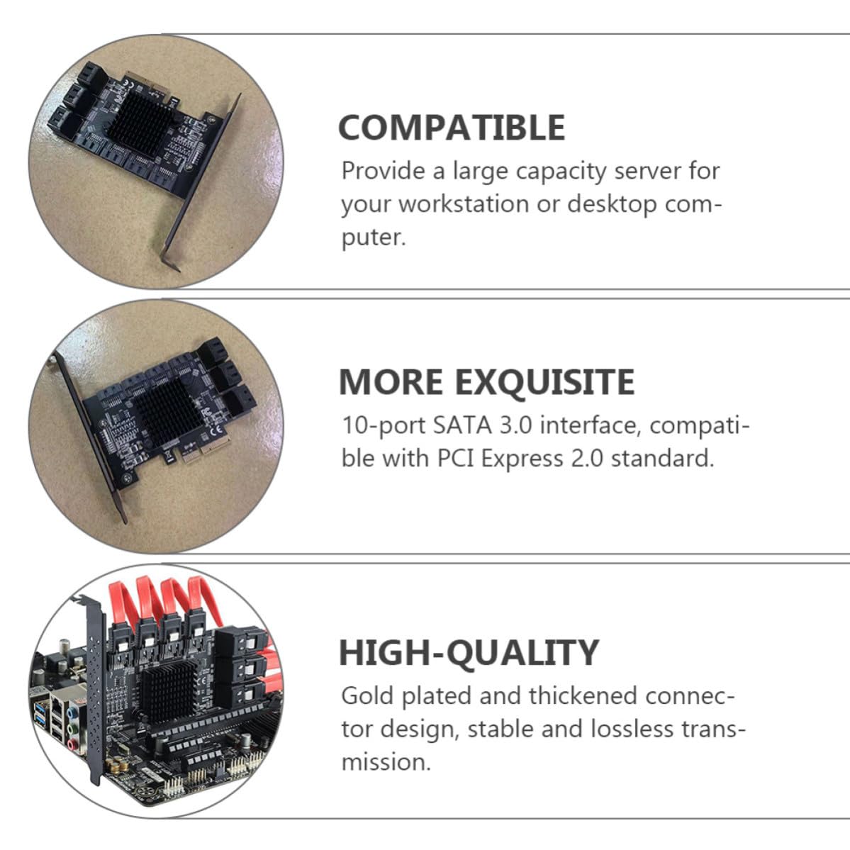 Housoutil Scheda Wifi Scheda di Espansione Pci-e X4 10 Porte Sata3.0 per PC Stabile e Veloce per Workstation e Computer Desktop
